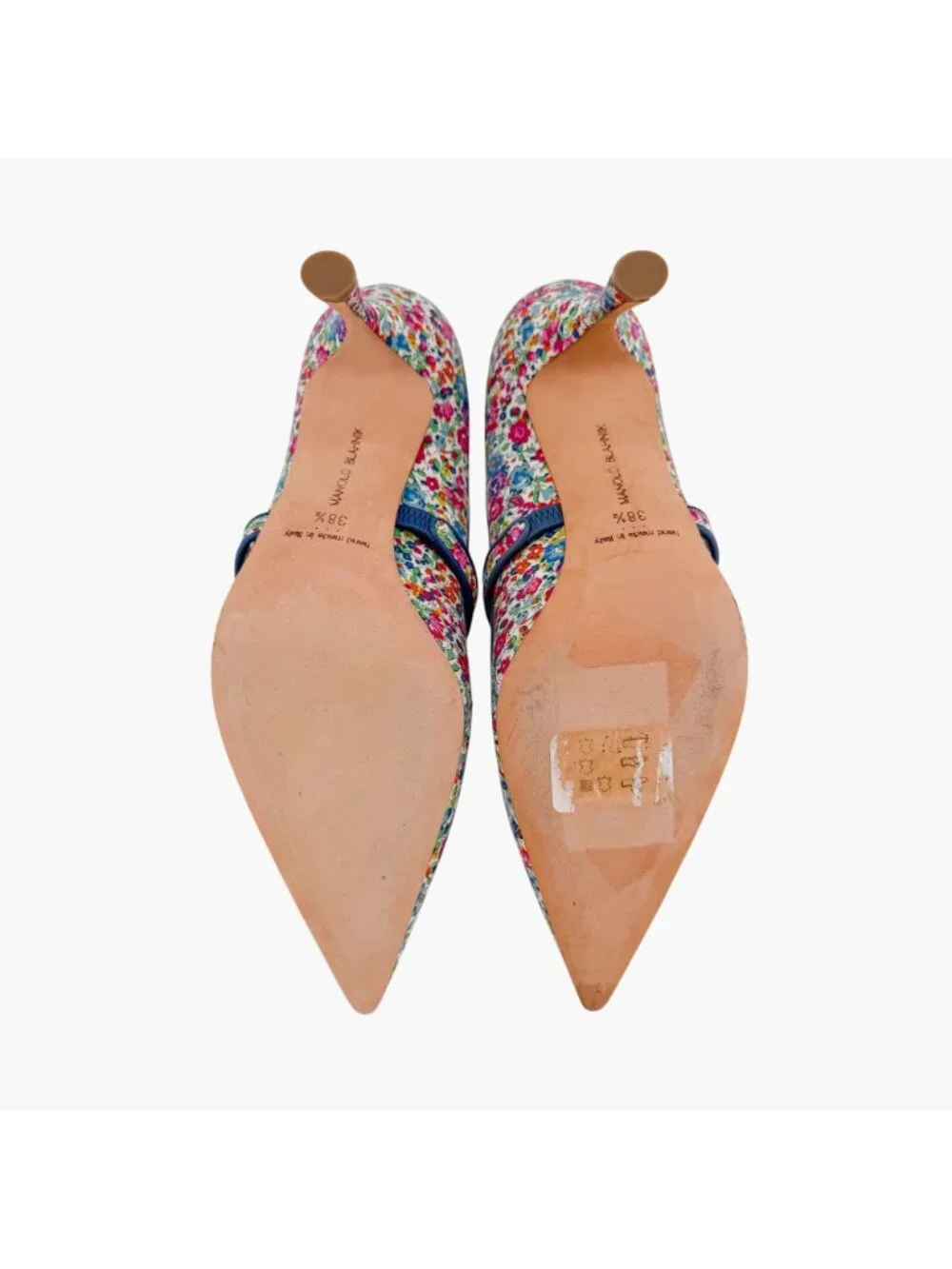Manolo Blahnik Vibota Floral Mary Jane Pumps Heels Size 38.5 US 8.5 Multicolor